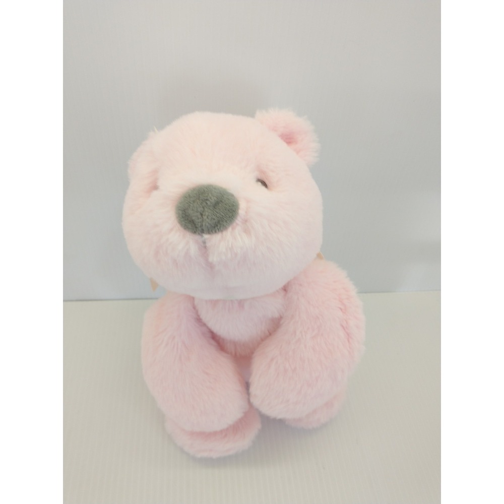 Baby Ganz Pink‎ Teddy Bear Plush Ribbon White Bow Lovey Stuffed Animal Gray Nose